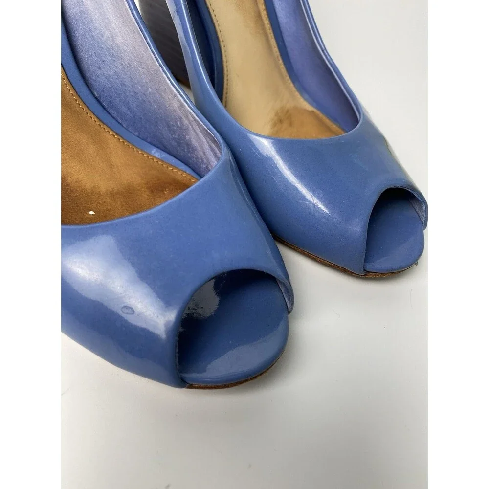 Coach Women’s Blue Patent Open Toe Wedge Heels 8 B - Picture 6 of 10